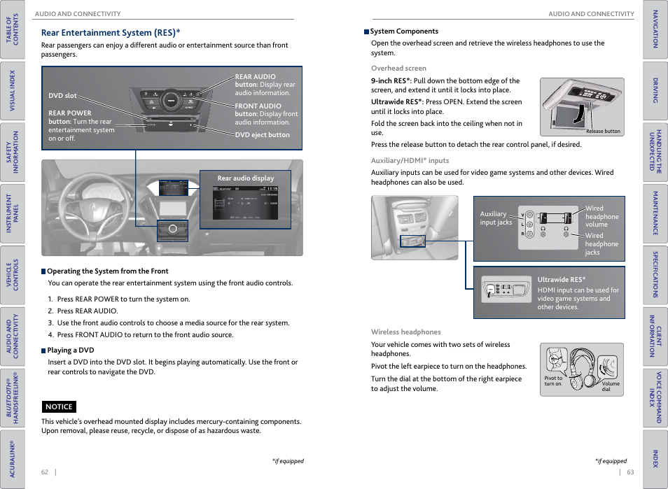 Rear entertainment system (res), Rear entertainment system, P. 62 | Acura 2015 MDX - Owner's Guide (Without Software Update) Ver. ST02 User Manual | Page 35 / 79