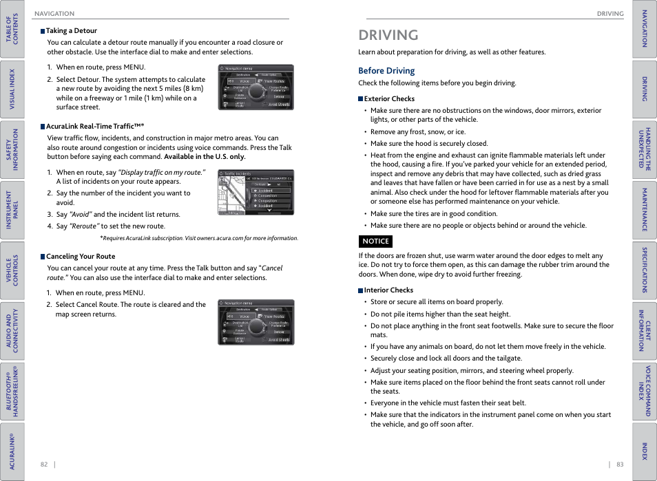 Driving, Before driving | Acura 2015 MDX - Owner's Guide (Without Software Update) Ver. ST02 User Manual | Page 45 / 79