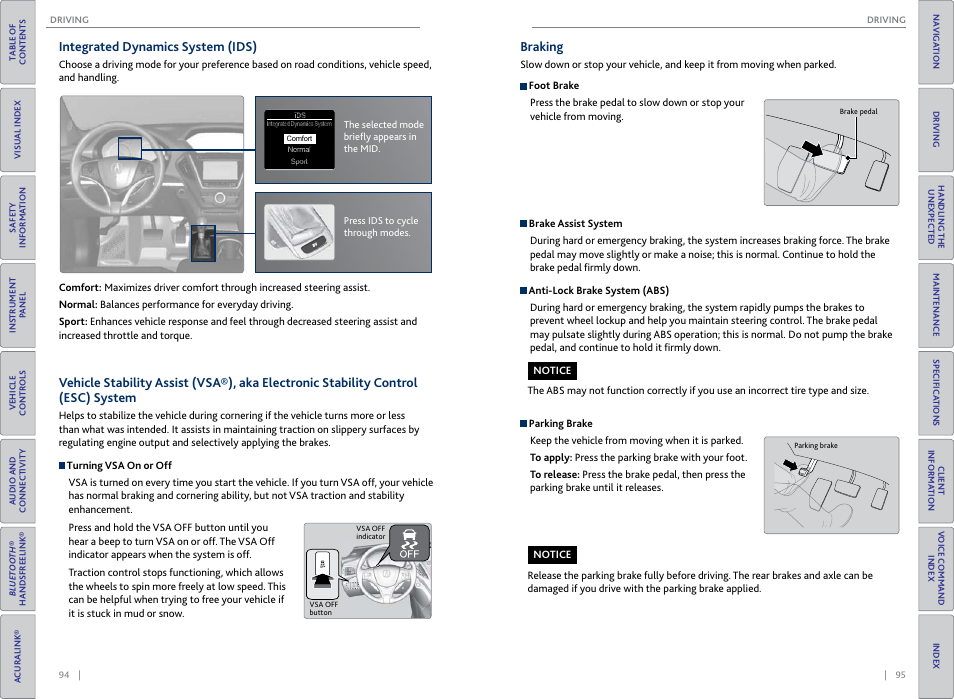 Integrated dynamics system (ids), Integrated dynamics system, P. 94 | P. 95, Braking | Acura 2015 MDX - Owner's Guide (Without Software Update) Ver. ST02 User Manual | Page 51 / 79