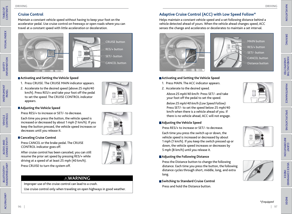 P. 96, 96, Button, P. 97 | Warning | Acura 2015 MDX - Owner's Guide (Without Software Update) Ver. ST02 User Manual | Page 52 / 79