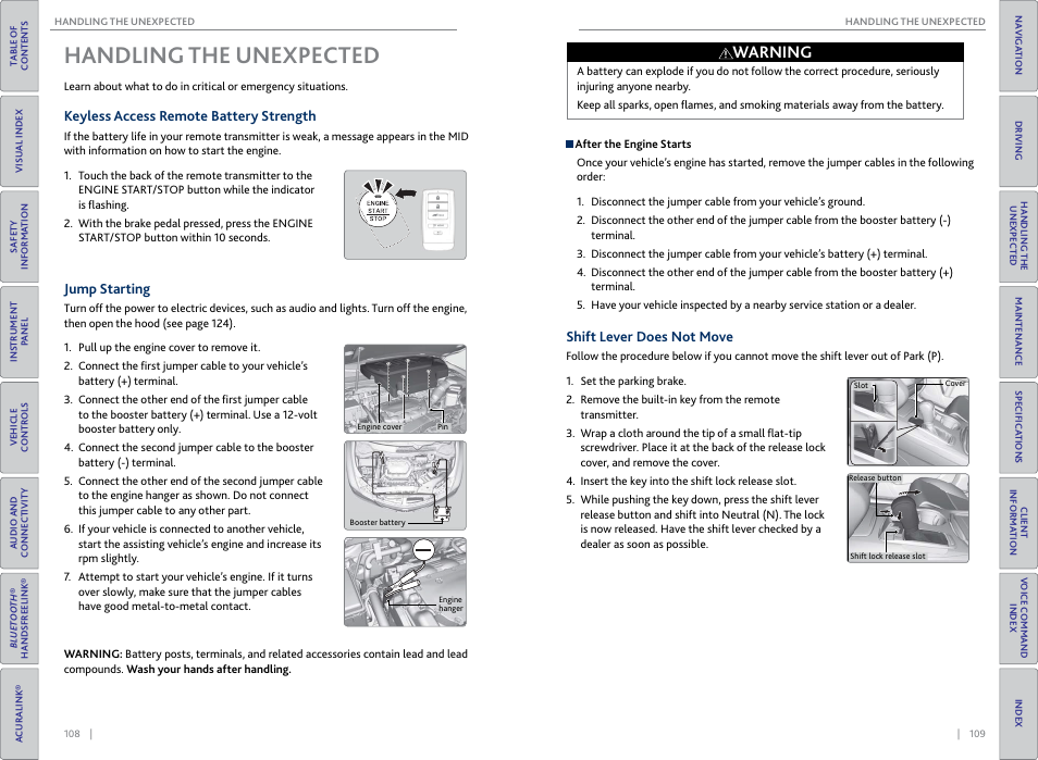 Handling the, Unexpected, Handling the unexpected | Warning | Acura 2015 MDX - Owner's Guide (Without Software Update) Ver. ST02 User Manual | Page 58 / 79