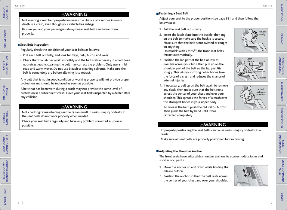 Warning | Acura 2015 MDX - Owner's Guide (Without Software Update) Ver. ST02 User Manual | Page 7 / 79