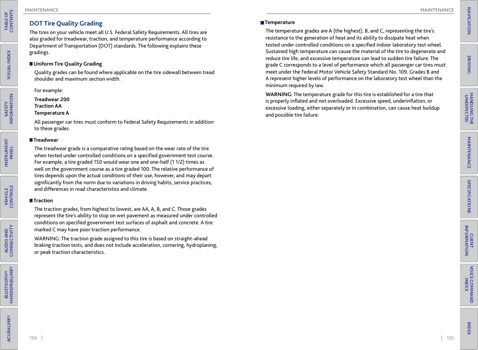 Dot tire quality grading | Acura 2015 MDX - Owner's Guide (Without Software Update) Ver. ST02 User Manual | Page 71 / 79
