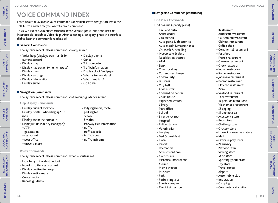 Oice command, Index, Voice command index | Acura 2015 MDX - Owner's Guide (Without Software Update) Ver. ST02 User Manual | Page 75 / 79