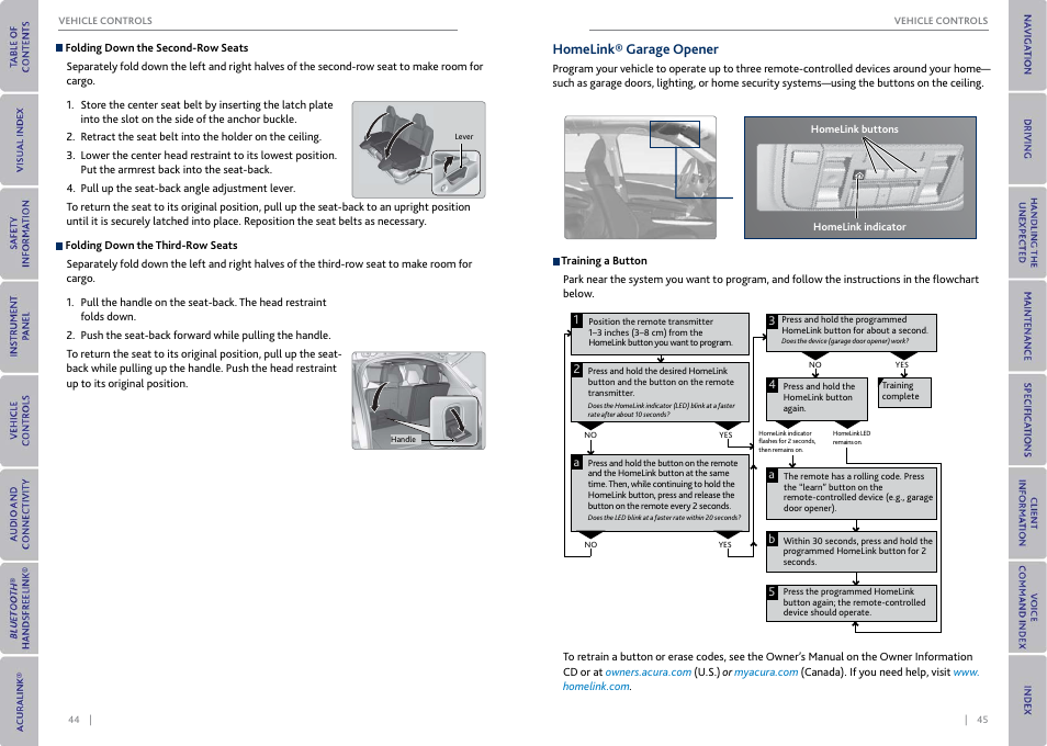 Homelink, Homelink® garage opener, Homelink® buttons | P. 45 | Acura 2015 MDX - Owner's Guide (With Software Update) Ver. ST03 User Manual | Page 26 / 79