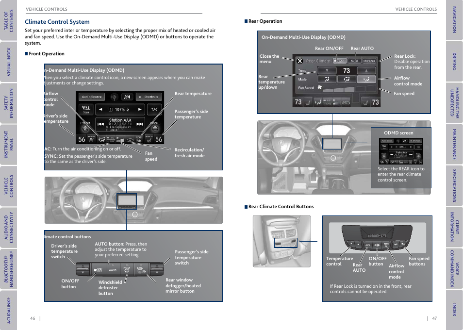 Climate control system, Ol buttons, P. 46 | Acura 2015 MDX - Owner's Guide (With Software Update) Ver. ST03 User Manual | Page 27 / 79