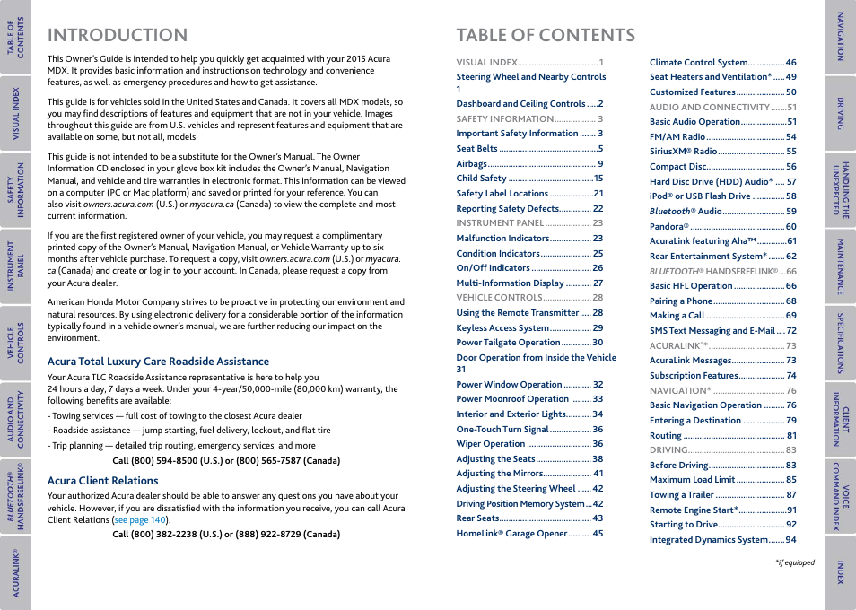 Introduction table of contents | Acura 2015 MDX - Owner's Guide (With Software Update) Ver. ST03 User Manual | Page 3 / 79