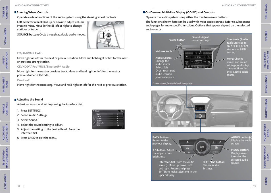 P. 52, P. 53 | Acura 2015 MDX - Owner's Guide (With Software Update) Ver. ST03 User Manual | Page 30 / 79