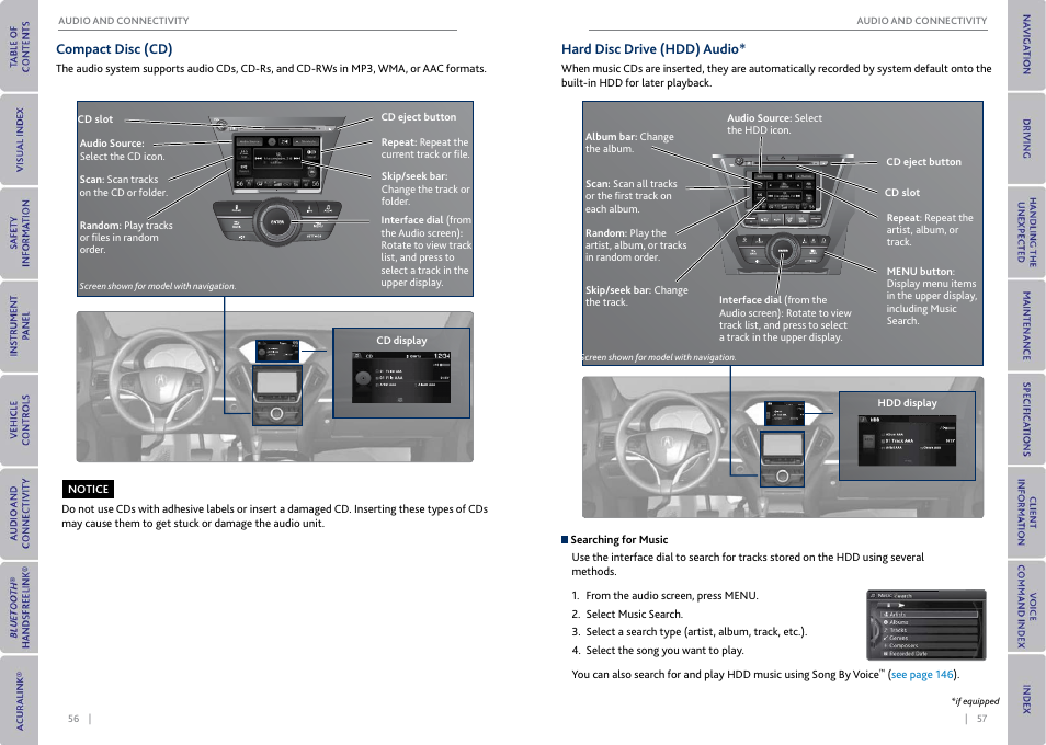 Compact disc (cd), Hard disc drive (hdd) audio, Compact disc hard disc drive (hdd) audio | Acura 2015 MDX - Owner's Guide (With Software Update) Ver. ST03 User Manual | Page 32 / 79