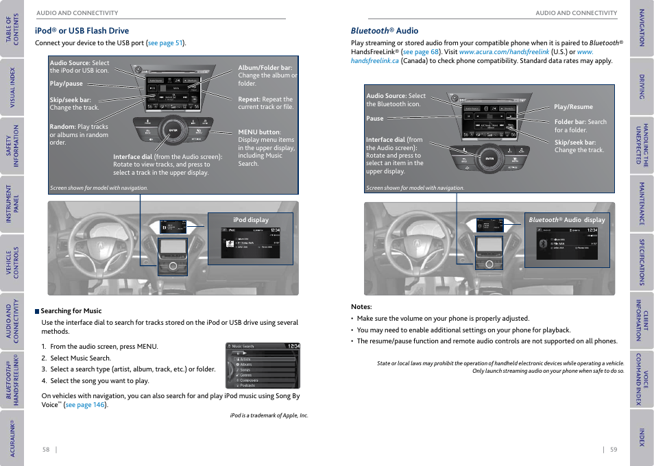 Ipod® or usb flash drive, Bluetooth® audio, Ipod® or usb flash drive bluetooth ® audio | Acura 2015 MDX - Owner's Guide (With Software Update) Ver. ST03 User Manual | Page 33 / 79