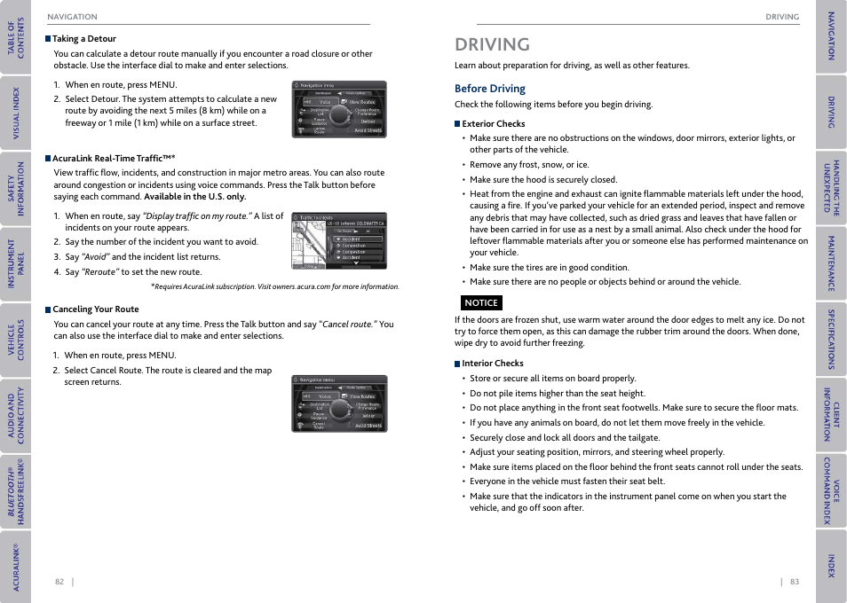 Driving, Before driving | Acura 2015 MDX - Owner's Guide (With Software Update) Ver. ST03 User Manual | Page 45 / 79