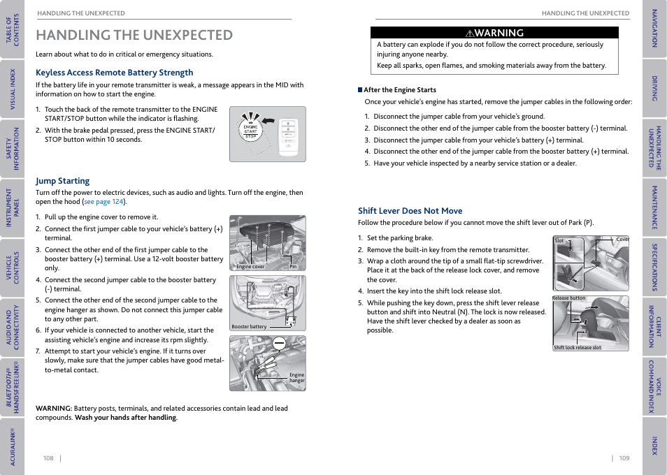 Handling the unexpected, Warning | Acura 2015 MDX - Owner's Guide (With Software Update) Ver. ST03 User Manual | Page 58 / 79