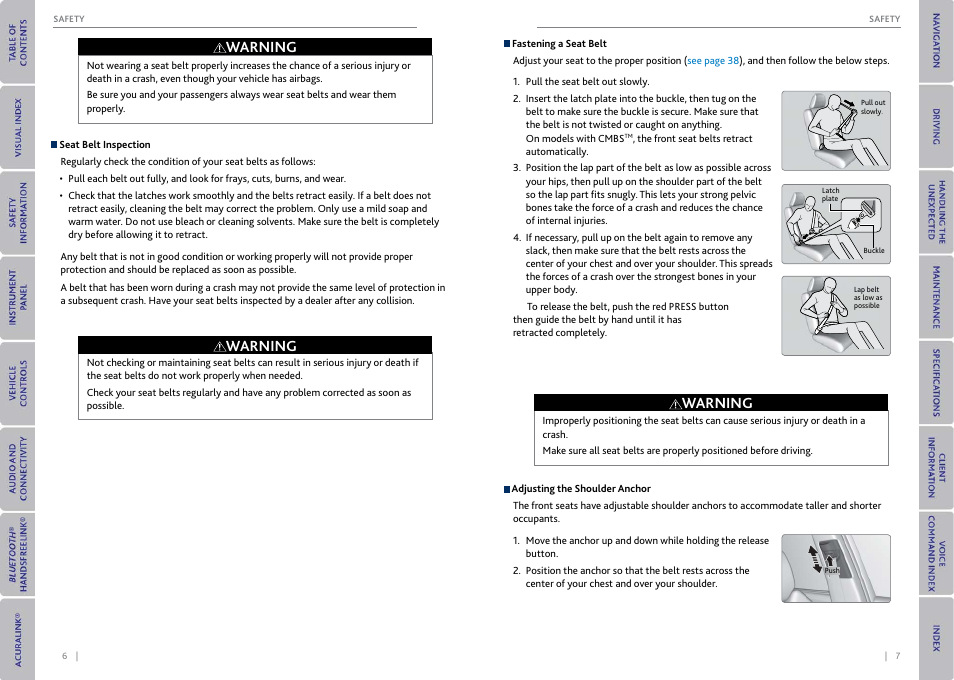 Warning | Acura 2015 MDX - Owner's Guide (With Software Update) Ver. ST03 User Manual | Page 7 / 79
