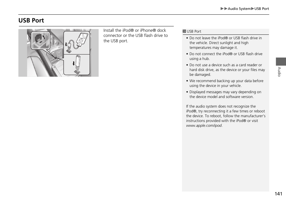 Usb port | Acura 2015 MDX - Navigation Manual (Without Software Update) Ver. ST02 User Manual | Page 142 / 341