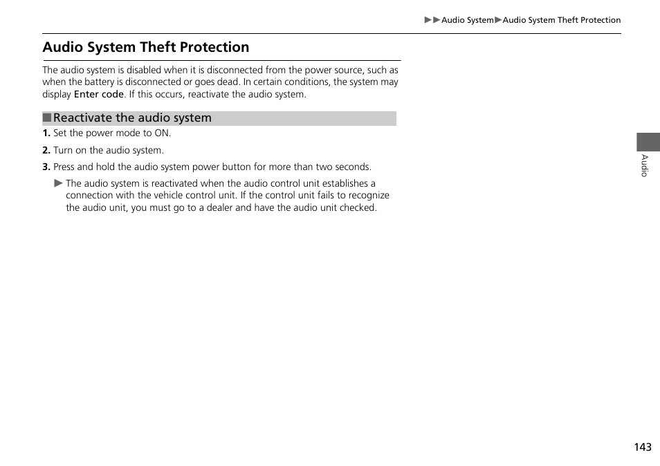 Audio system theft protection | Acura 2015 MDX - Navigation Manual (Without Software Update) Ver. ST02 User Manual | Page 144 / 341