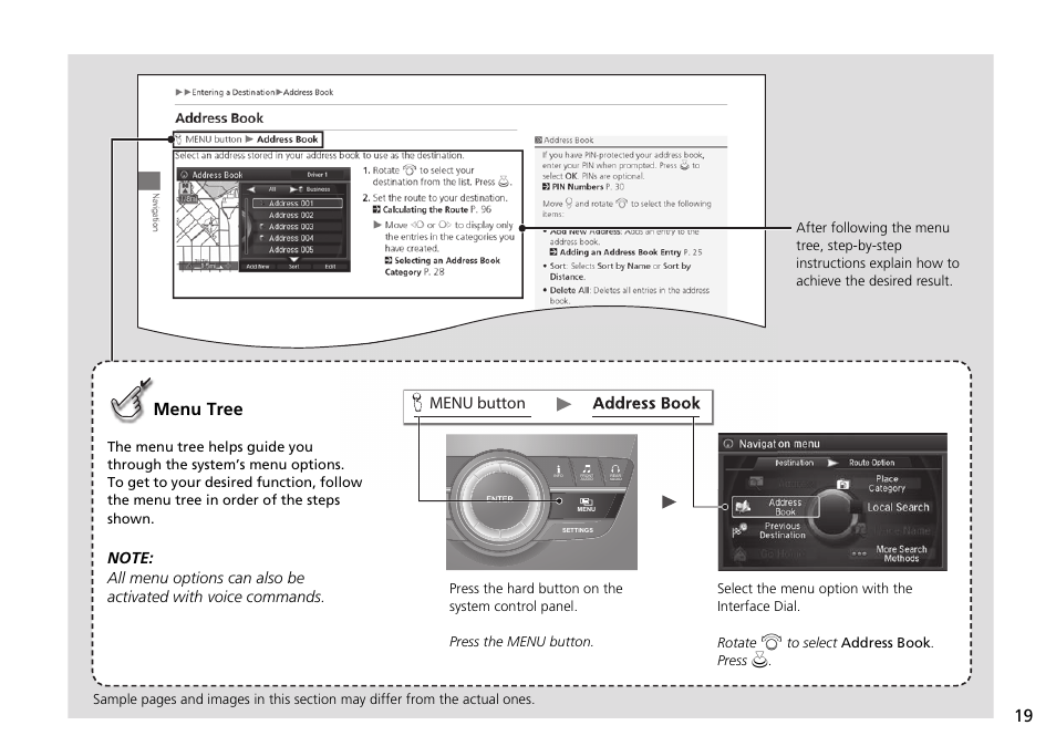 Menu button menu tree | Acura 2015 MDX - Navigation Manual (Without Software Update) Ver. ST02 User Manual | Page 20 / 341