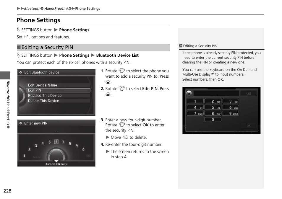 Phone settings p. 228, Phone settings | Acura 2015 MDX - Navigation Manual (Without Software Update) Ver. ST02 User Manual | Page 229 / 341