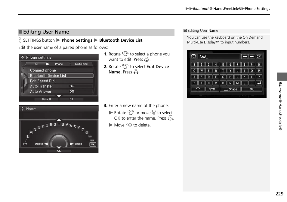 Editing user name | Acura 2015 MDX - Navigation Manual (Without Software Update) Ver. ST02 User Manual | Page 230 / 341