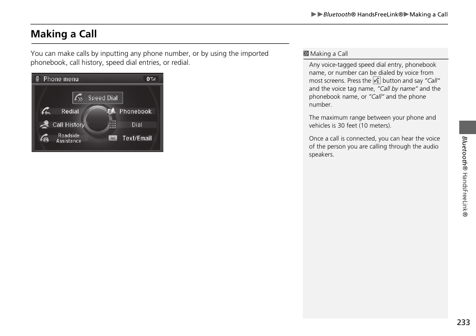 Making a call | Acura 2015 MDX - Navigation Manual (Without Software Update) Ver. ST02 User Manual | Page 234 / 341