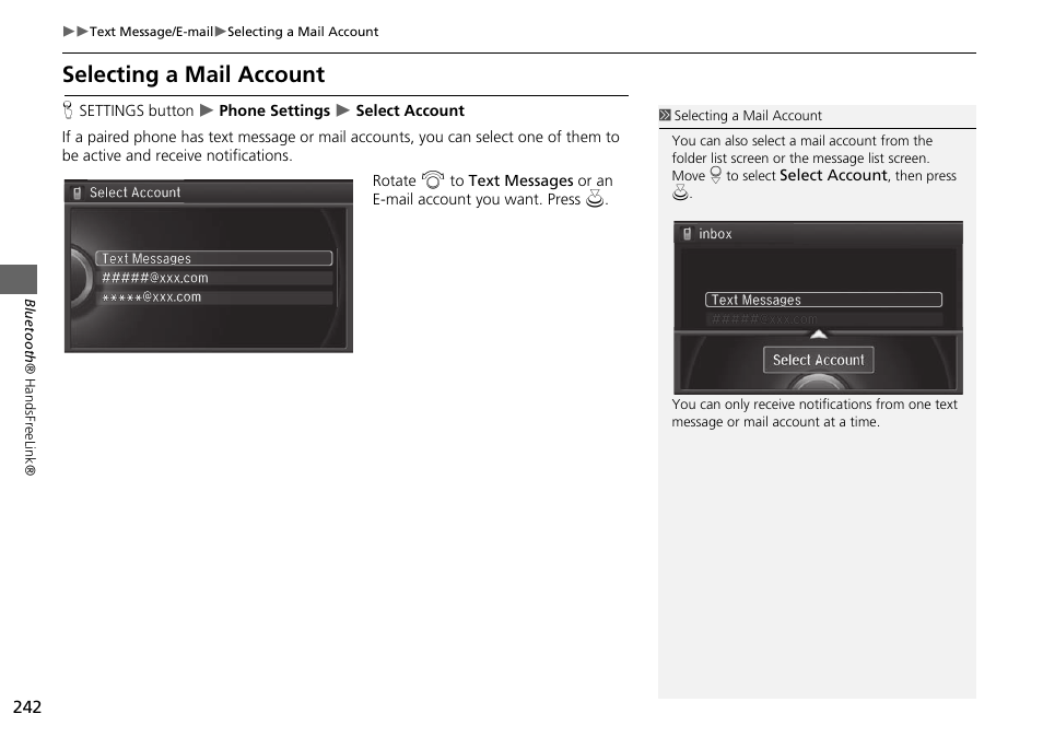 Selecting a mail account | Acura 2015 MDX - Navigation Manual (Without Software Update) Ver. ST02 User Manual | Page 243 / 341