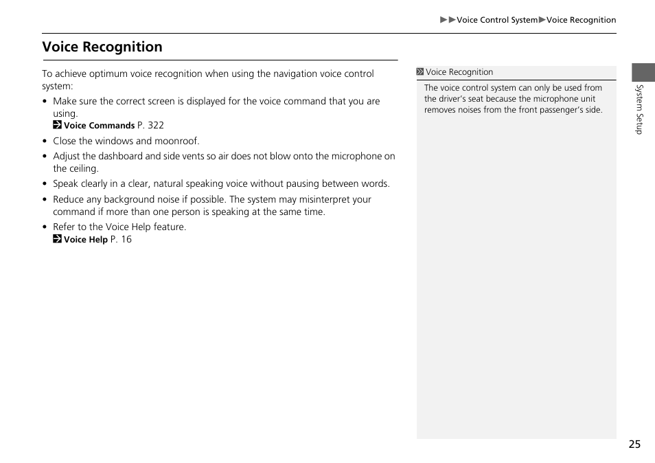 Voice recognition | Acura 2015 MDX - Navigation Manual (Without Software Update) Ver. ST02 User Manual | Page 26 / 341