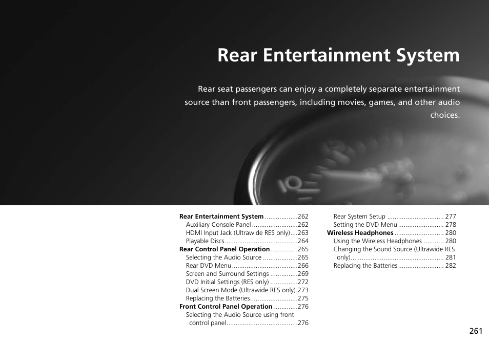 Rear entertainment system, 2 rear entertainment system p. 261, P.261 | P261) | Acura 2015 MDX - Navigation Manual (Without Software Update) Ver. ST02 User Manual | Page 262 / 341