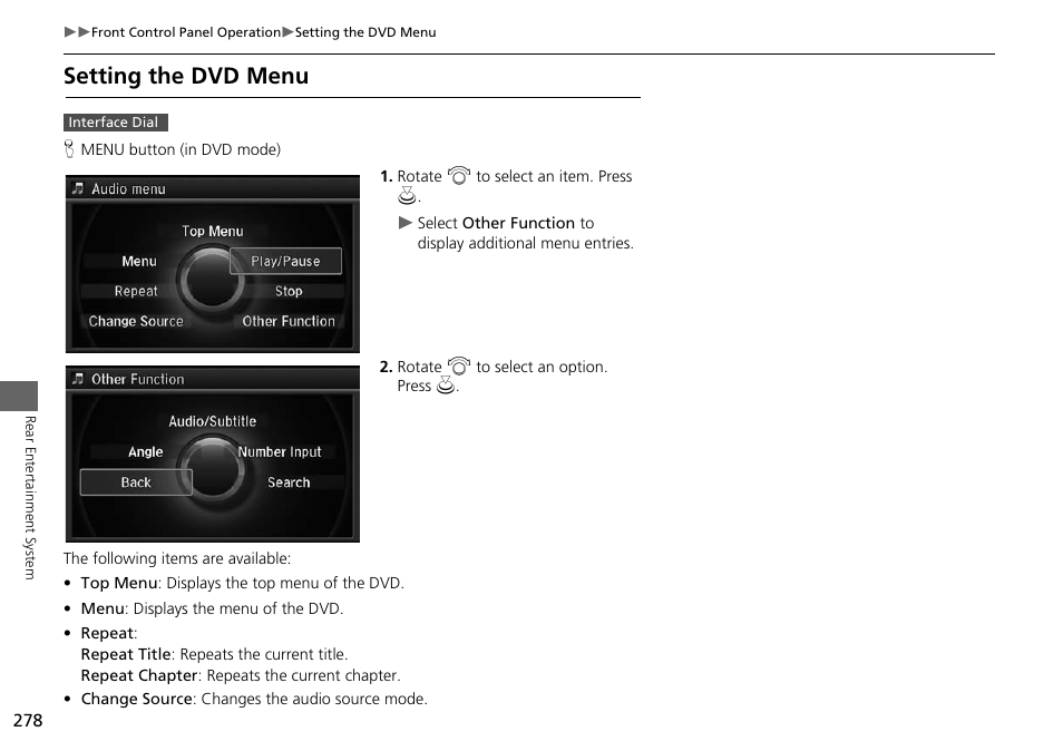 Setting the dvd menu | Acura 2015 MDX - Navigation Manual (Without Software Update) Ver. ST02 User Manual | Page 279 / 341