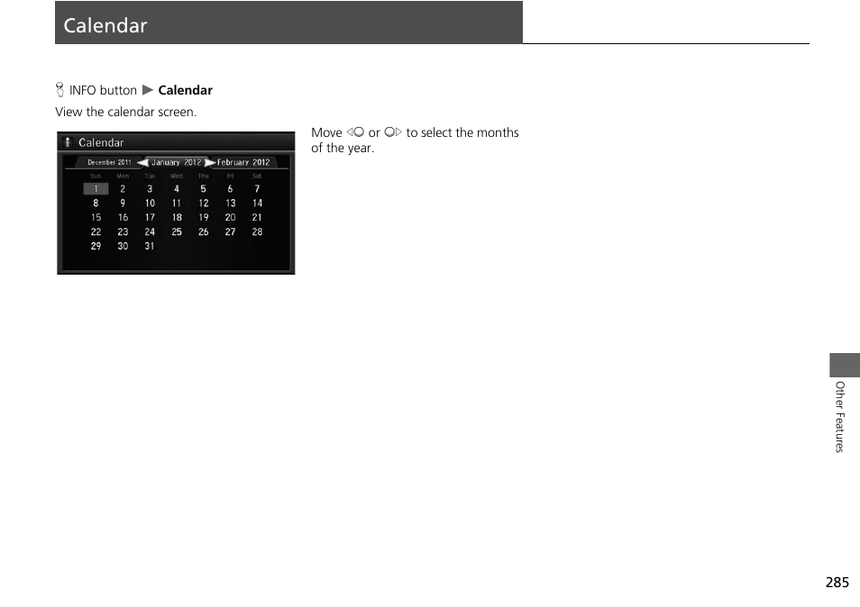 Calendar 285, Calendar | Acura 2015 MDX - Navigation Manual (Without Software Update) Ver. ST02 User Manual | Page 286 / 341