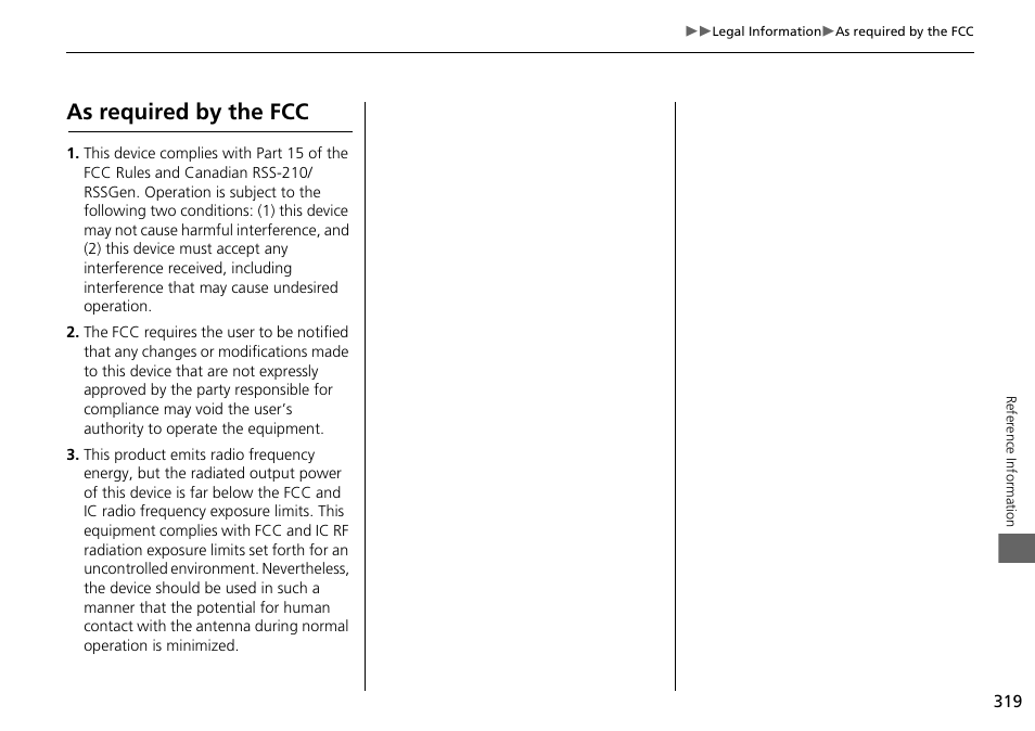 As required by the fcc | Acura 2015 MDX - Navigation Manual (Without Software Update) Ver. ST02 User Manual | Page 320 / 341