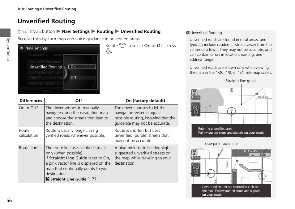 Unverified routing, P. 56 | Acura 2015 MDX - Navigation Manual (Without Software Update) Ver. ST02 User Manual | Page 57 / 341