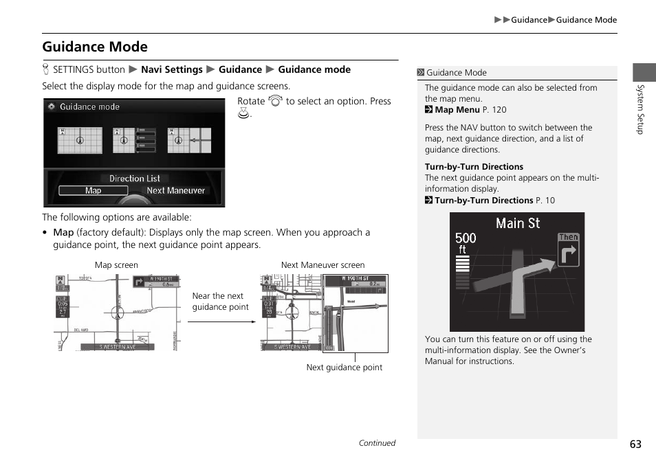 Guidance mode, P. 63 | Acura 2015 MDX - Navigation Manual (Without Software Update) Ver. ST02 User Manual | Page 64 / 341