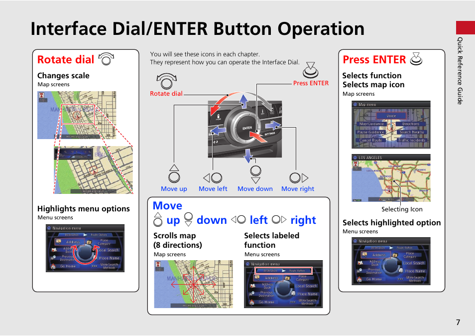 Interface dial/enter button operation | Acura 2015 MDX - Navigation Manual (Without Software Update) Ver. ST02 User Manual | Page 8 / 341