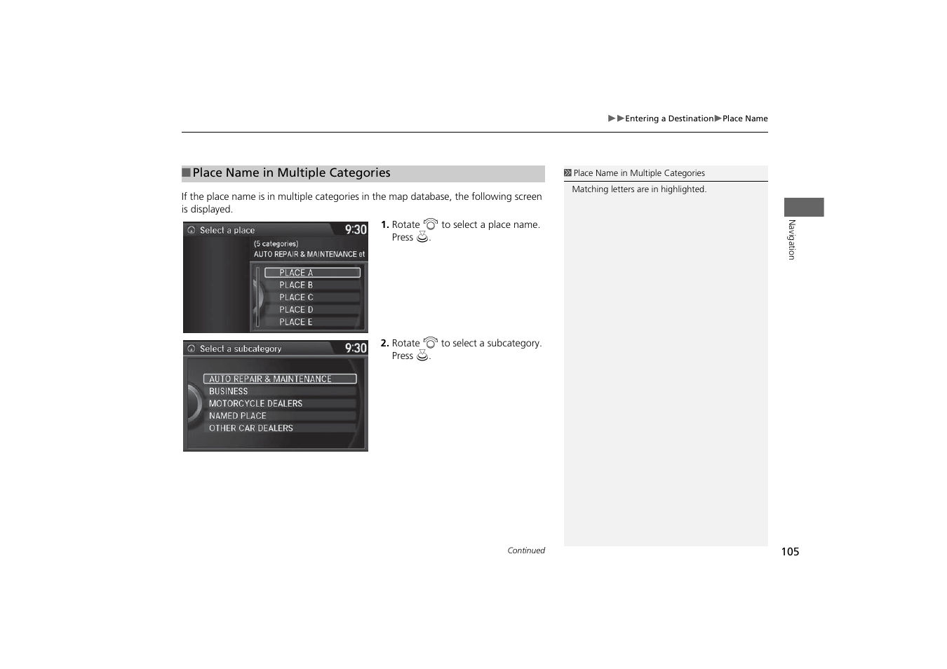 U select it, 2 place name in multiple categories, P. 105 | Acura 2015 MDX - Navigation Manual (With Software Update) Ver. ST03 User Manual | Page 106 / 349