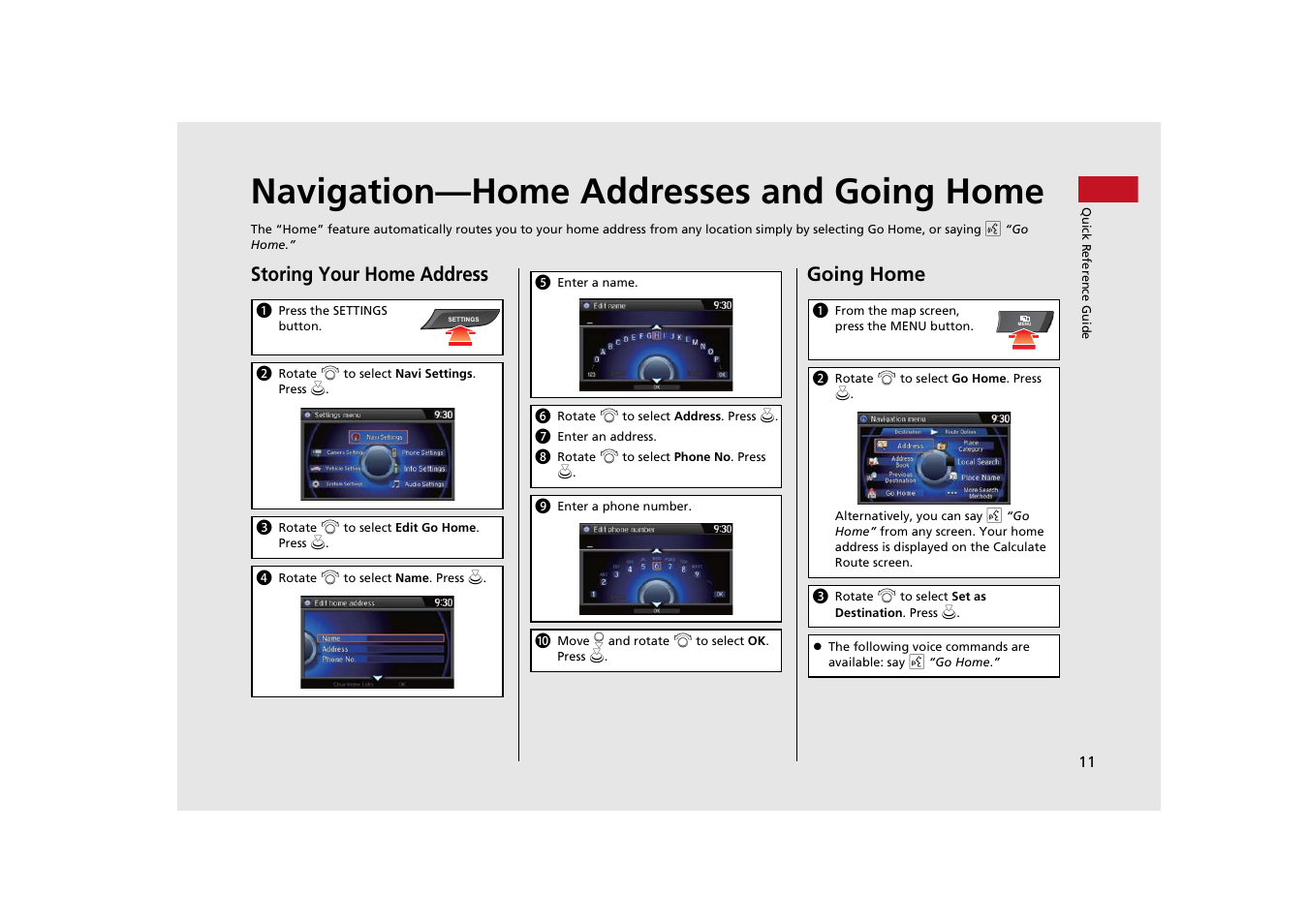 Navigation—home addresses and going home, Storing your home address, Going home | Acura 2015 MDX - Navigation Manual (With Software Update) Ver. ST03 User Manual | Page 12 / 349