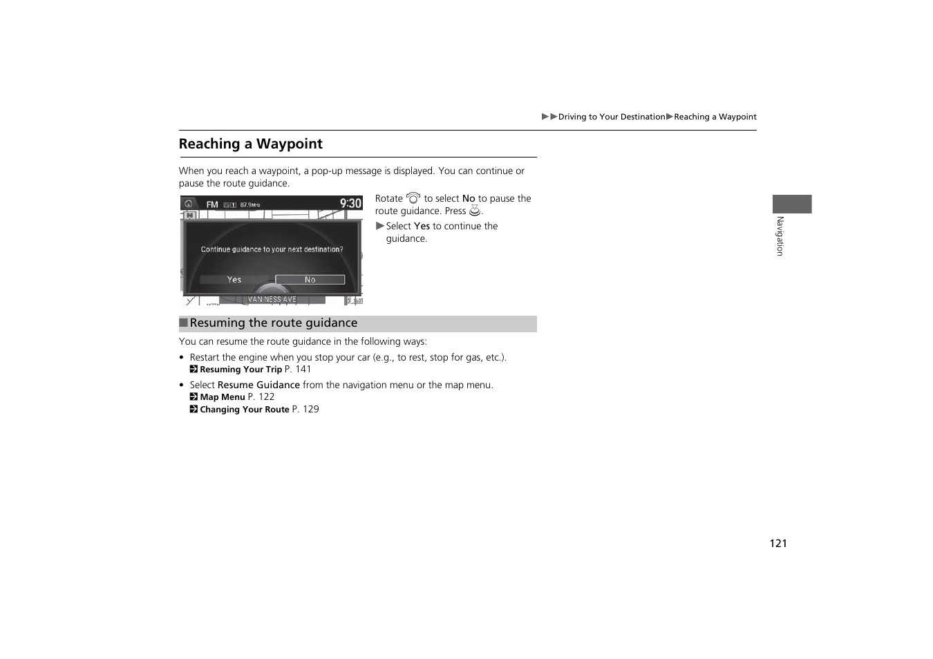 Reaching a waypoint | Acura 2015 MDX - Navigation Manual (With Software Update) Ver. ST03 User Manual | Page 122 / 349