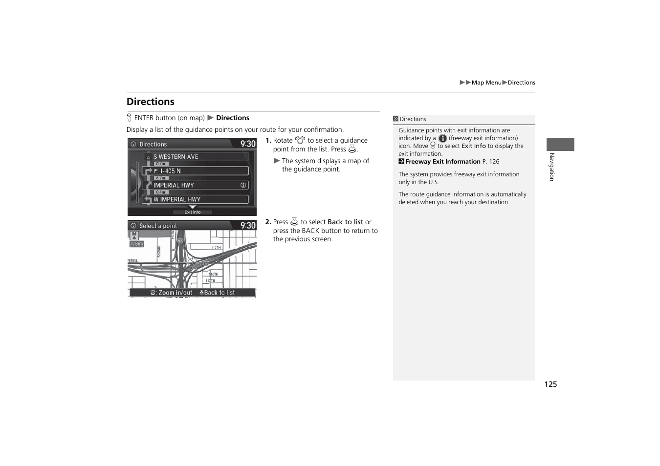 Directions, 2 directions, P. 125 | Acura 2015 MDX - Navigation Manual (With Software Update) Ver. ST03 User Manual | Page 126 / 349