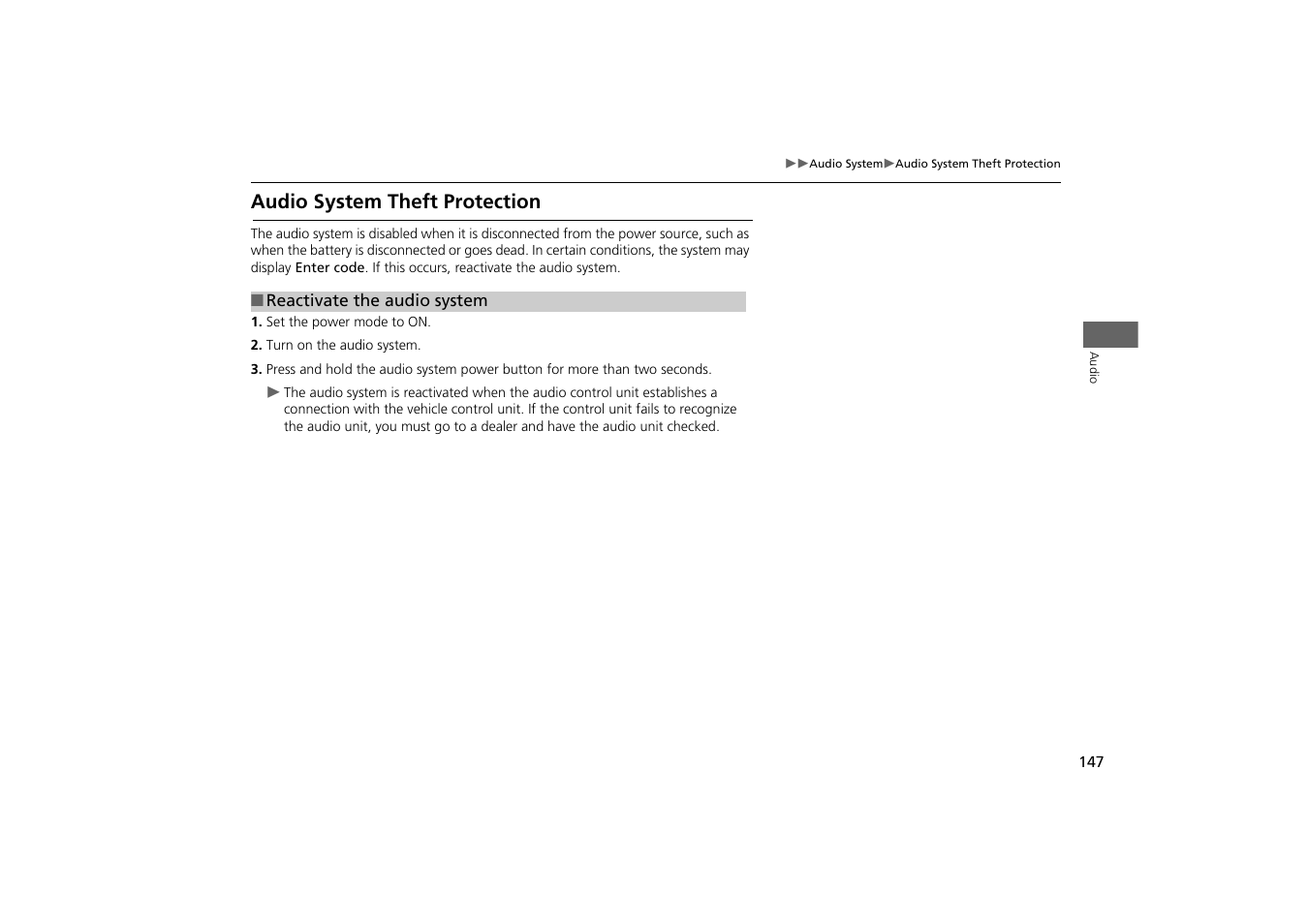 Audio system theft protection | Acura 2015 MDX - Navigation Manual (With Software Update) Ver. ST03 User Manual | Page 148 / 349