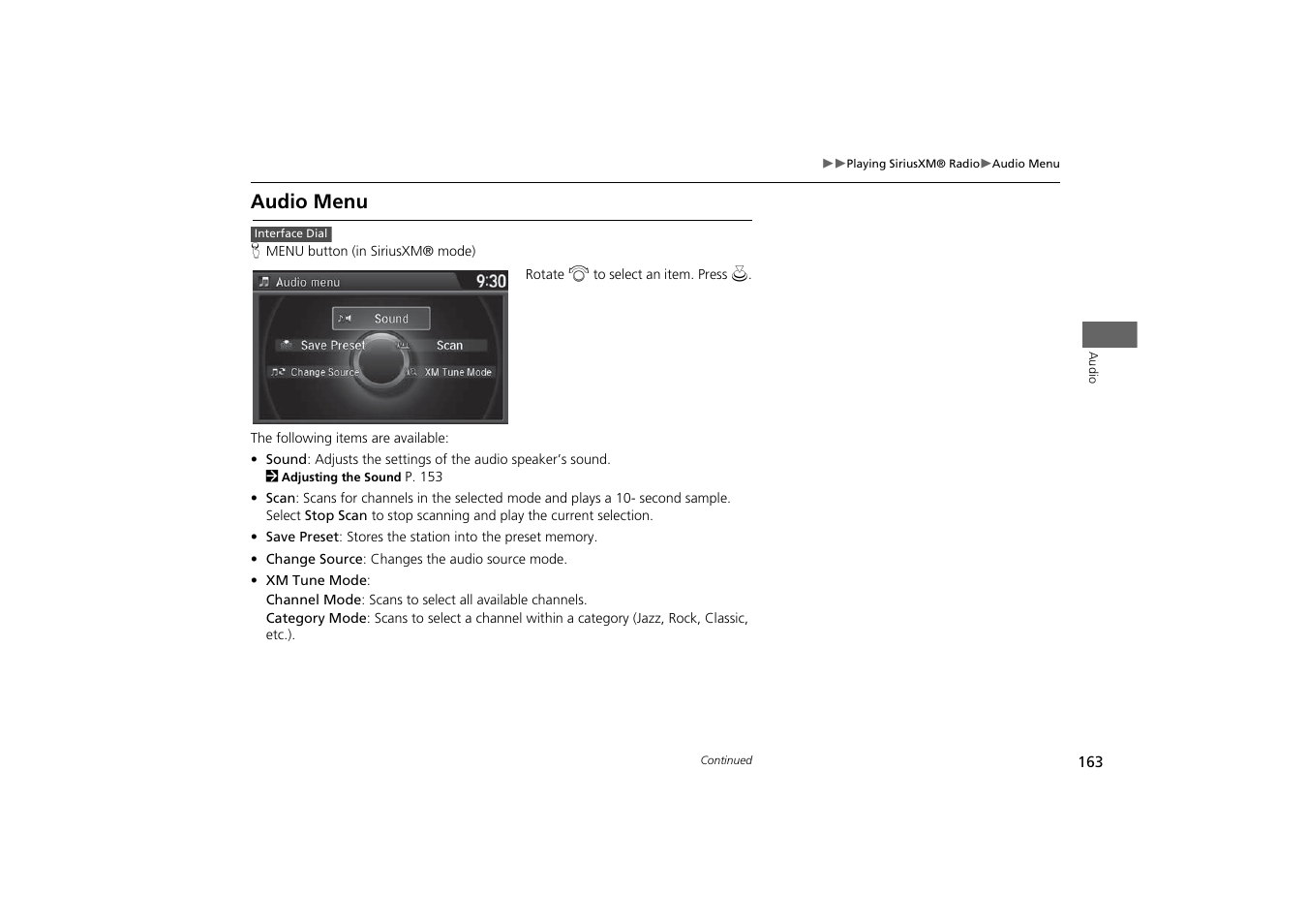 Audio menu | Acura 2015 MDX - Navigation Manual (With Software Update) Ver. ST03 User Manual | Page 164 / 349
