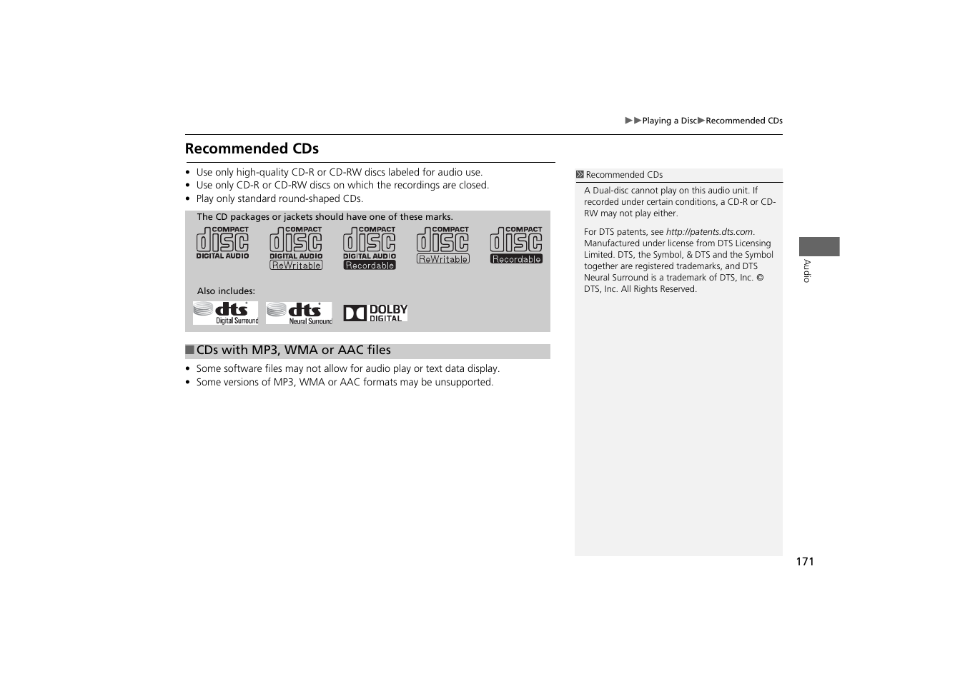 Recommended cds | Acura 2015 MDX - Navigation Manual (With Software Update) Ver. ST03 User Manual | Page 172 / 349