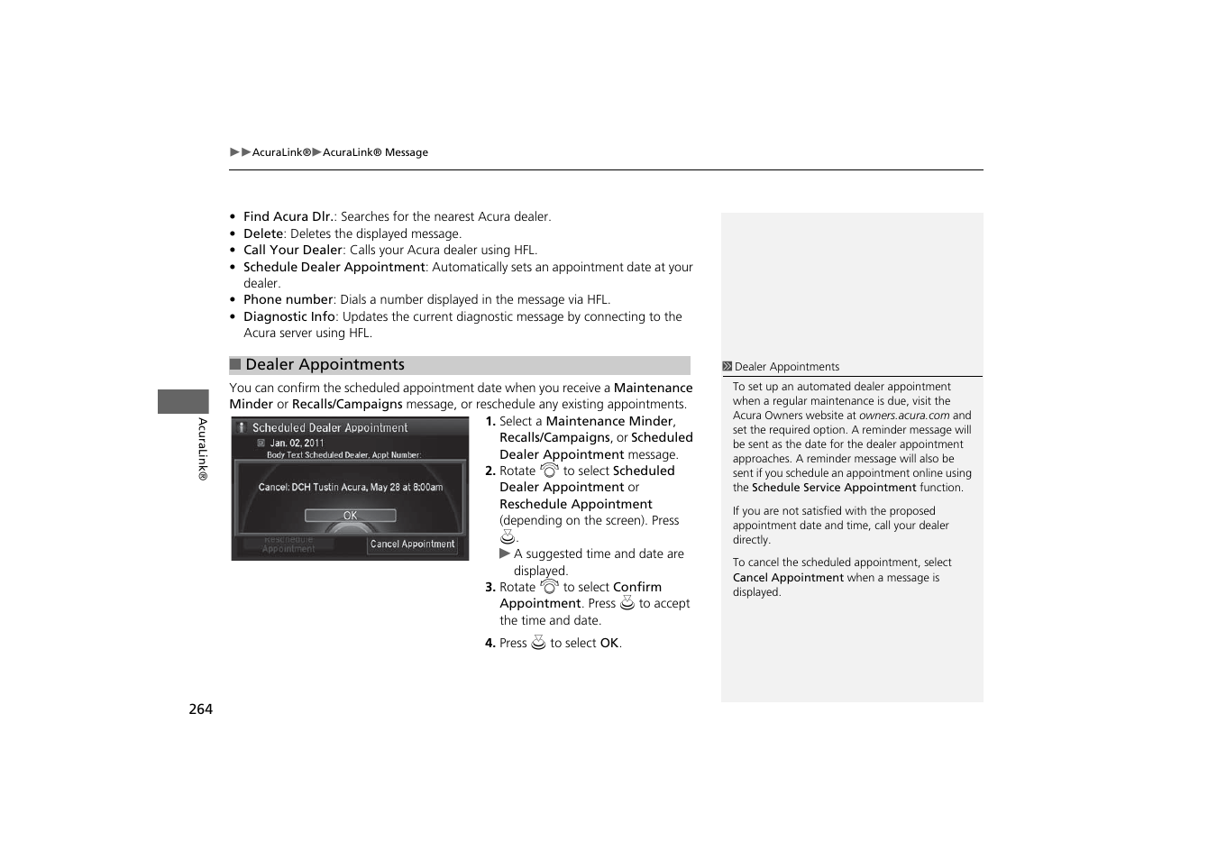 2 dealer appointments, P. 264 | Acura 2015 MDX - Navigation Manual (With Software Update) Ver. ST03 User Manual | Page 265 / 349