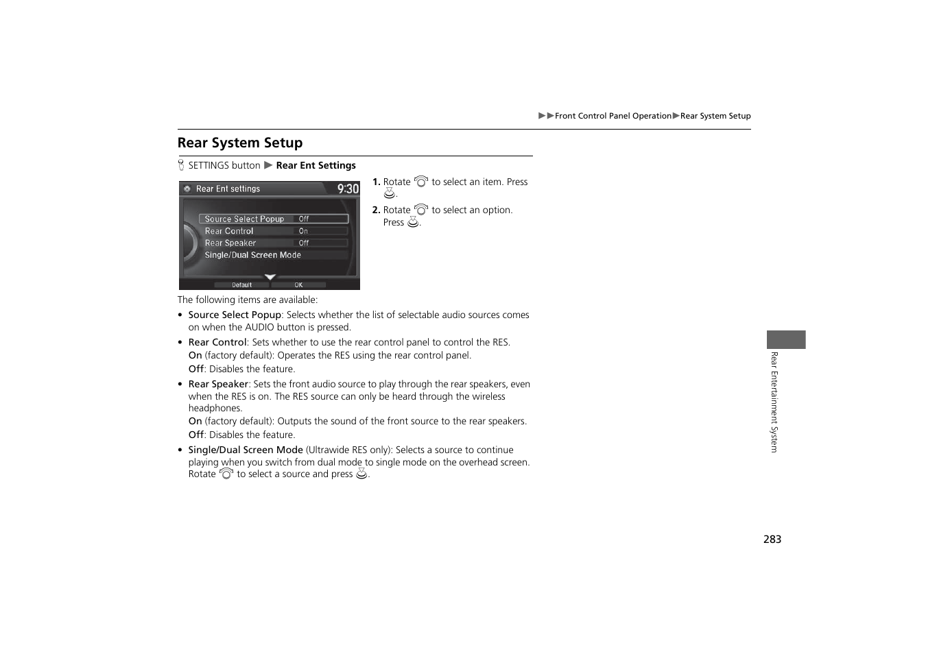 Rear system setup | Acura 2015 MDX - Navigation Manual (With Software Update) Ver. ST03 User Manual | Page 284 / 349