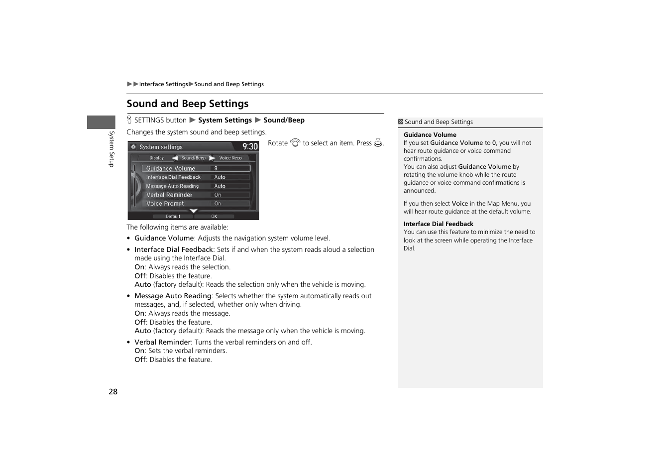 Sound and beep settings, P. 28 | Acura 2015 MDX - Navigation Manual (With Software Update) Ver. ST03 User Manual | Page 29 / 349