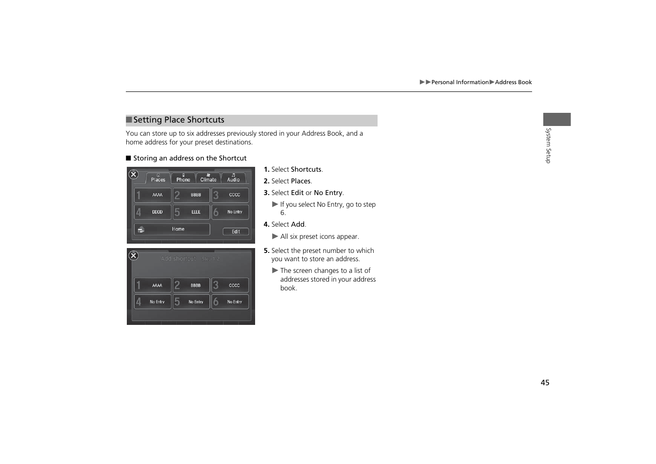 P45) | Acura 2015 MDX - Navigation Manual (With Software Update) Ver. ST03 User Manual | Page 46 / 349