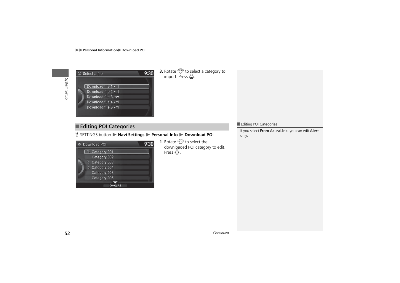 I categories, Editing poi categories, P. 52 | Acura 2015 MDX - Navigation Manual (With Software Update) Ver. ST03 User Manual | Page 53 / 349