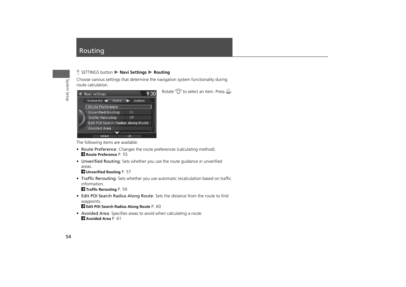 Routing 54, Routing | Acura 2015 MDX - Navigation Manual (With Software Update) Ver. ST03 User Manual | Page 55 / 349