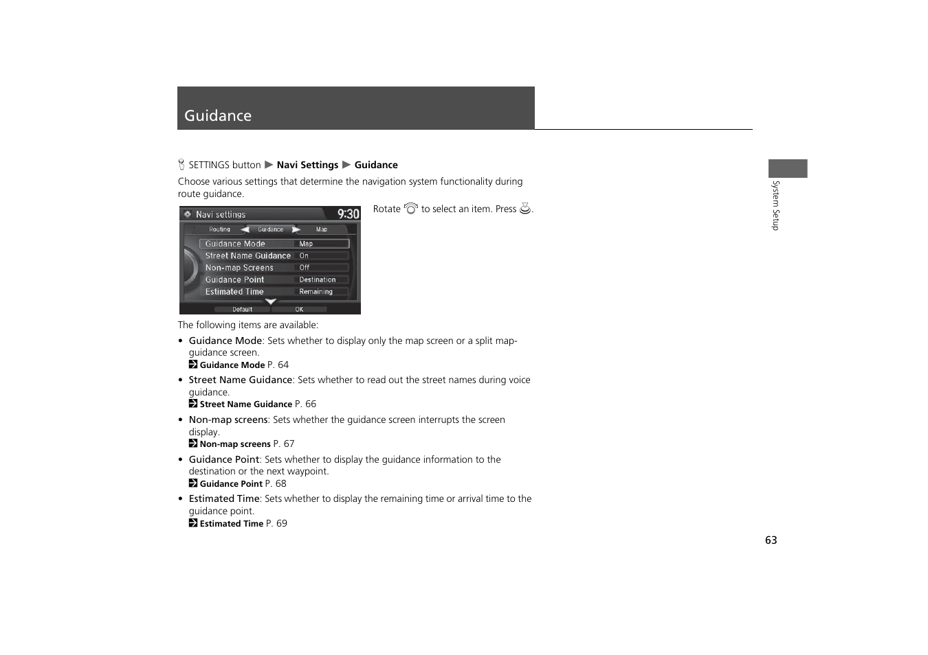 Guidance 63, Guidance | Acura 2015 MDX - Navigation Manual (With Software Update) Ver. ST03 User Manual | Page 64 / 349