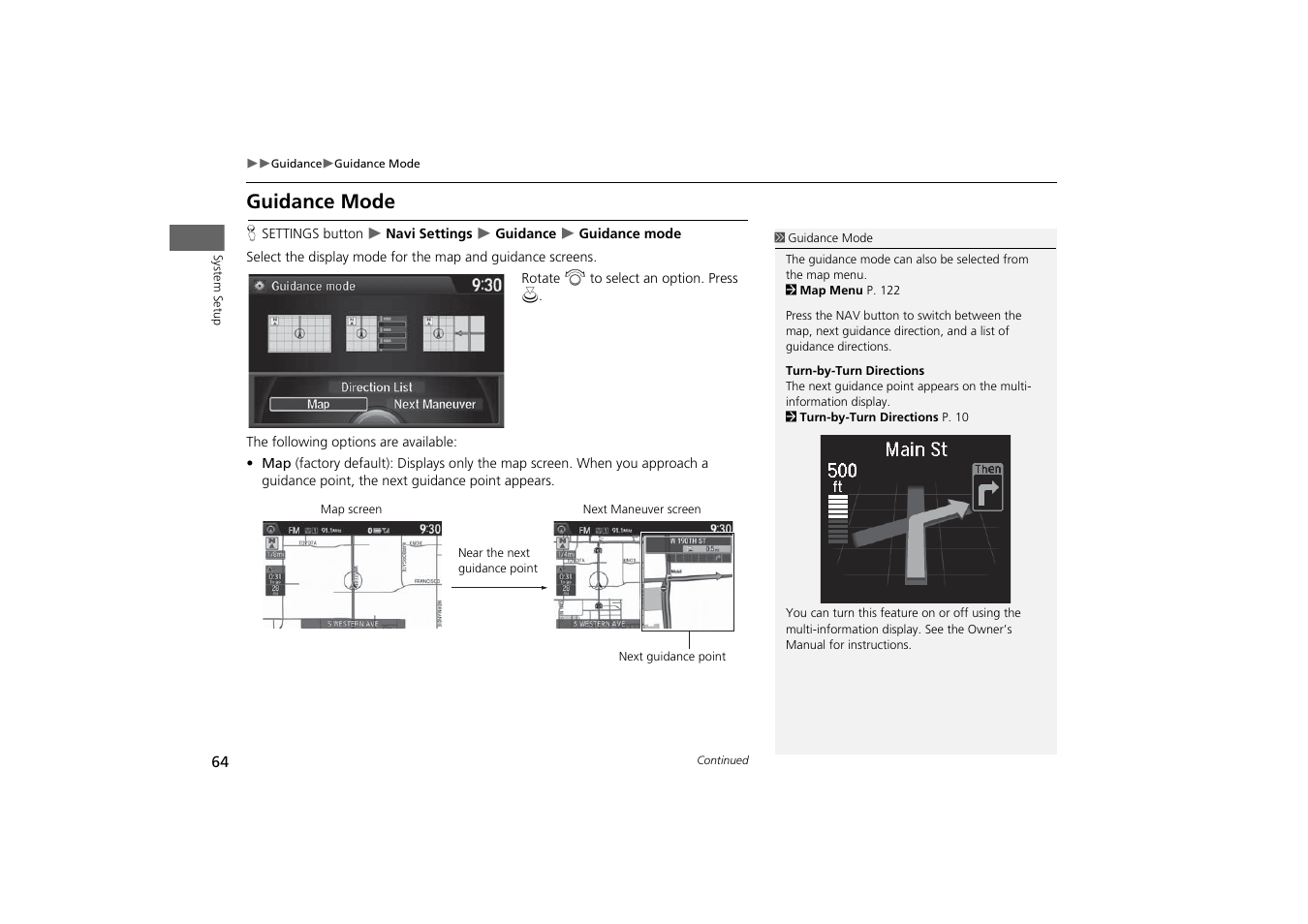 Guidance mode, Guidance screen. 2, P. 64 | Acura 2015 MDX - Navigation Manual (With Software Update) Ver. ST03 User Manual | Page 65 / 349
