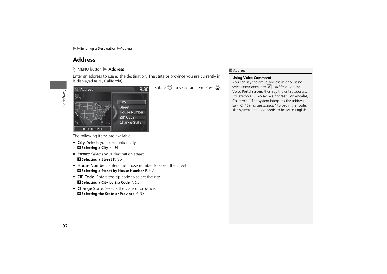 Address, P. 92, Ng an address | 2 address | Acura 2015 MDX - Navigation Manual (With Software Update) Ver. ST03 User Manual | Page 93 / 349