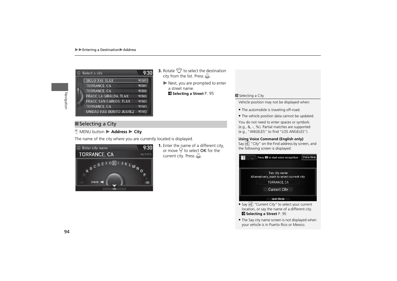 2 selecting a city, P. 94 | Acura 2015 MDX - Navigation Manual (With Software Update) Ver. ST03 User Manual | Page 95 / 349