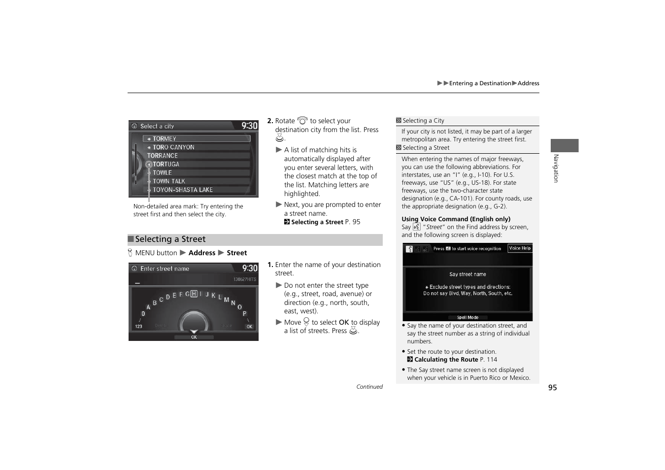 Reet, 2 selecting a street, P. 95 | Acura 2015 MDX - Navigation Manual (With Software Update) Ver. ST03 User Manual | Page 96 / 349